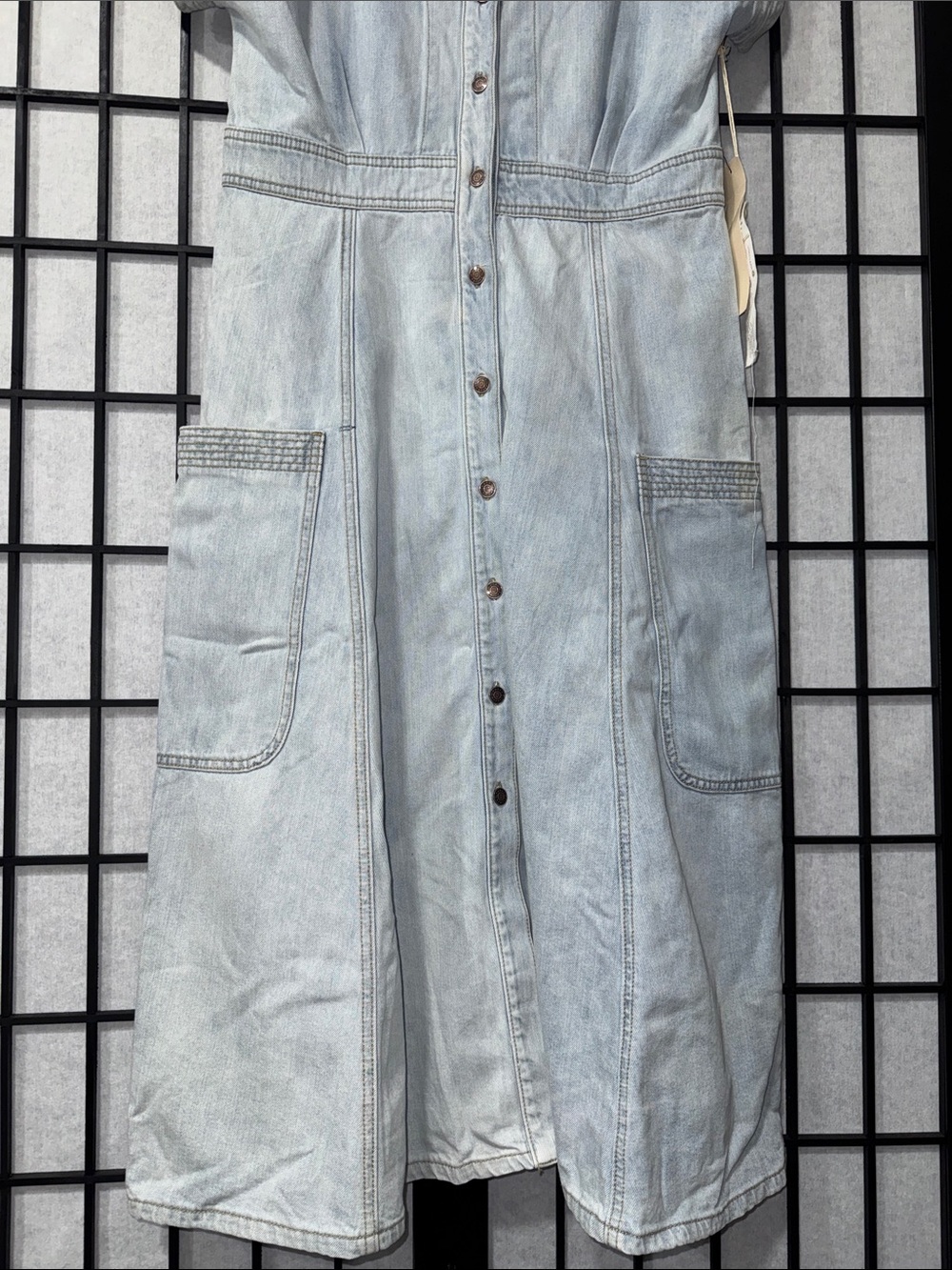 Happy Nature by Kate Hudson Denim Midi Dress 12 Light Wash Button Front Pockets - Picture 9 of 12